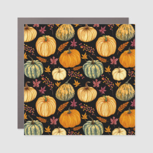 Watercolor Pumpkins: Autumn Seamless Pattern. Car Magnet