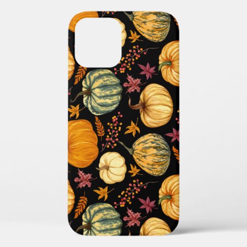 Watercolor Pumpkins Autumn Seamless Pattern iPhone 12 Case