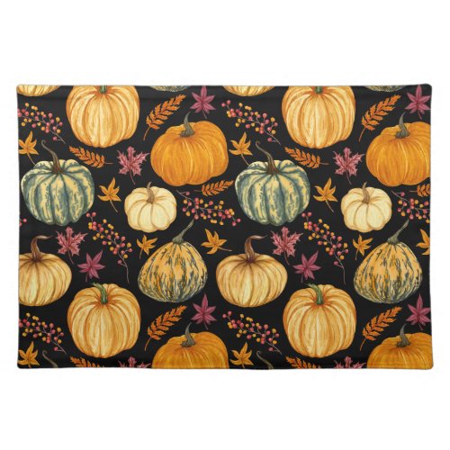 Watercolor Pumpkins Autumn Seamless Pattern Cloth Placemat