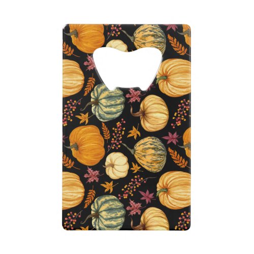 Watercolor Pumpkins Autumn Seamless Pattern Credit Card Bottle Opener
