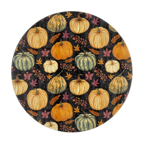 Watercolor Pumpkins Autumn Seamless Pattern Cutting Board