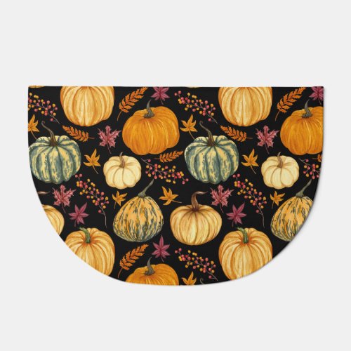 Watercolor Pumpkins Autumn Seamless Pattern Doormat