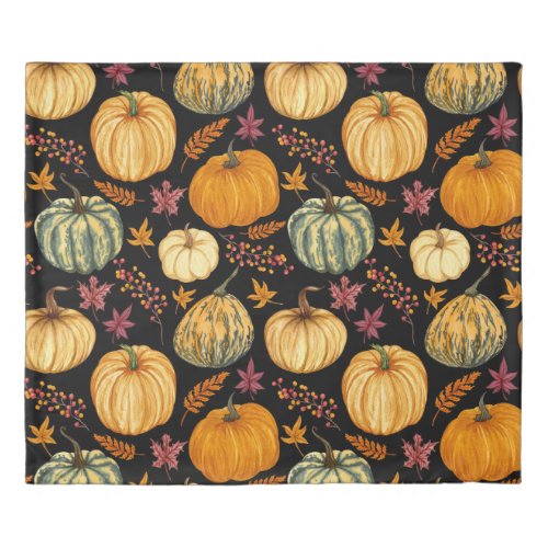 Watercolor Pumpkins Autumn Seamless Pattern Duvet Cover