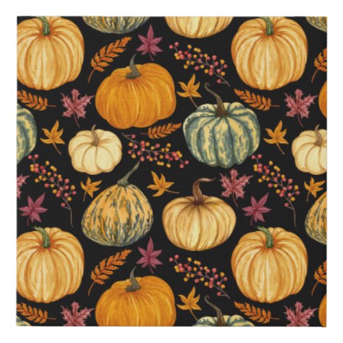 Watercolor Pumpkins Autumn Seamless Pattern Faux Canvas Print