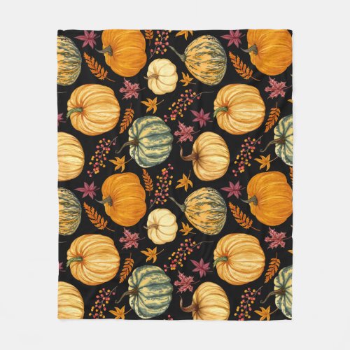 Watercolor Pumpkins Autumn Seamless Pattern Fleece Blanket