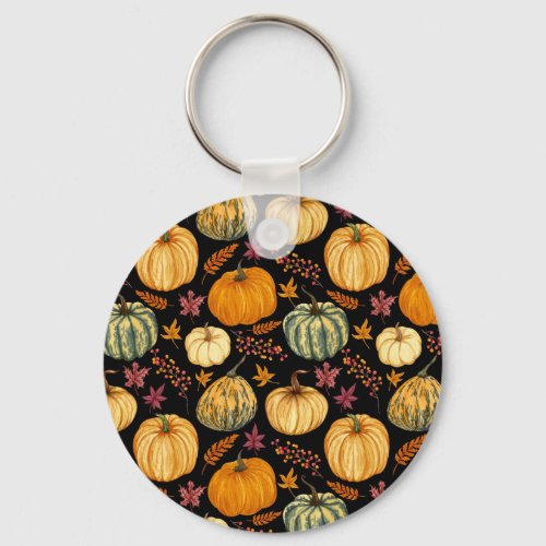 Watercolor Pumpkins Autumn Seamless Pattern Keychain