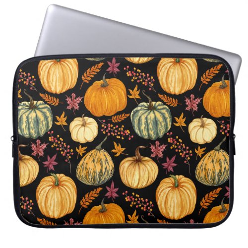 Watercolor Pumpkins Autumn Seamless Pattern Laptop Sleeve