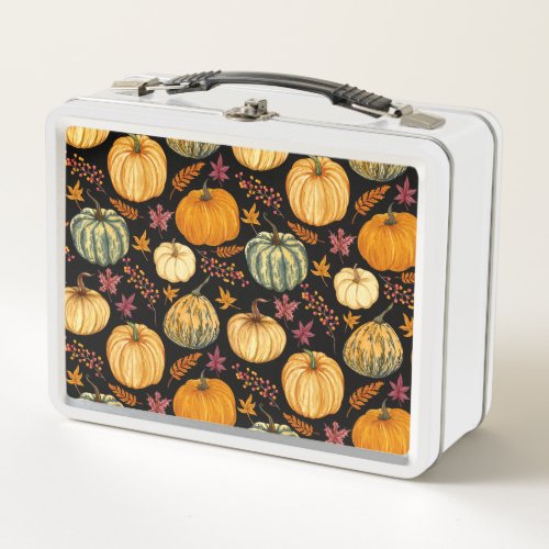 Watercolor Pumpkins Autumn Seamless Pattern Metal Lunch Box