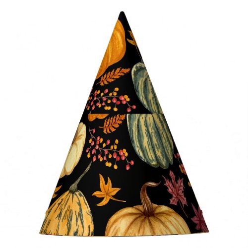 Watercolor Pumpkins Autumn Seamless Pattern Party Hat