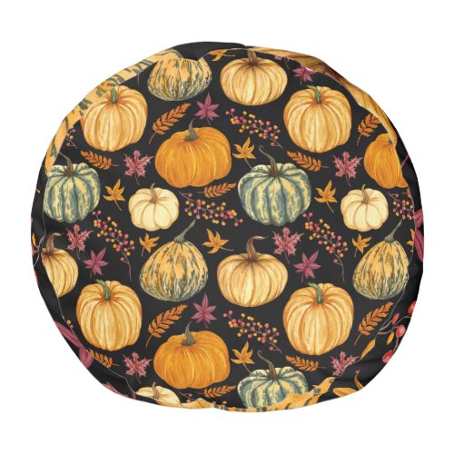 Watercolor Pumpkins Autumn Seamless Pattern Pouf