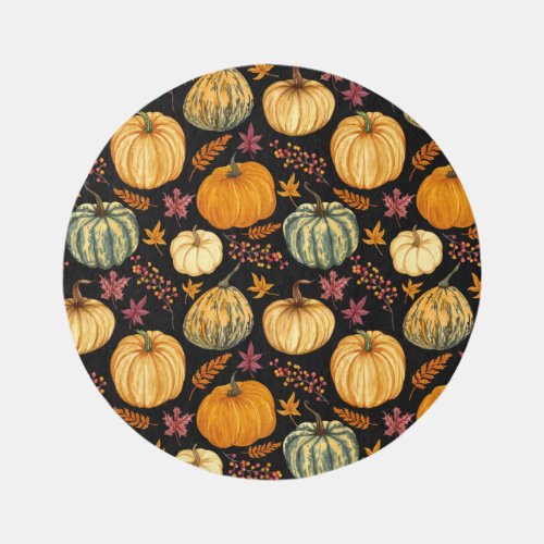 Watercolor Pumpkins Autumn Seamless Pattern Rug