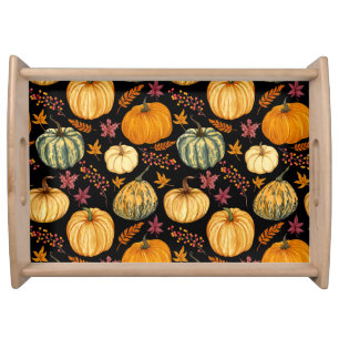 Watercolor Pumpkins: Autumn Seamless Pattern. Serving Tray