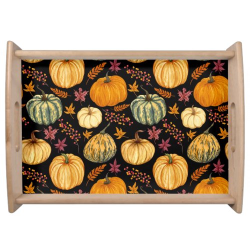 Watercolor Pumpkins Autumn Seamless Pattern Serving Tray