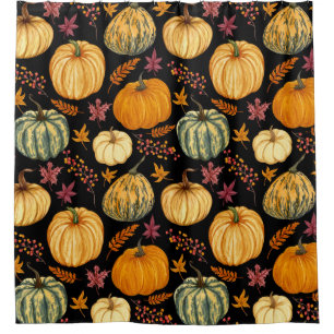 Watercolor Pumpkins: Autumn Seamless Pattern. Shower Curtain