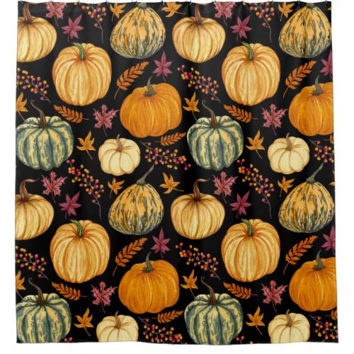 Watercolor Pumpkins Autumn Seamless Pattern Shower Curtain