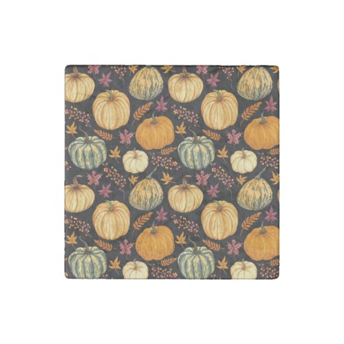 Watercolor Pumpkins Autumn Seamless Pattern Stone Magnet