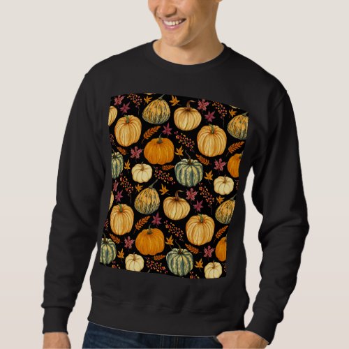 Watercolor Pumpkins Autumn Seamless Pattern Sweatshirt
