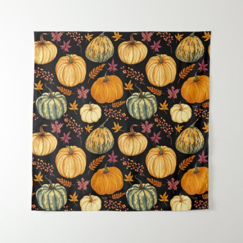 Watercolor Pumpkins Autumn Seamless Pattern Tapestry