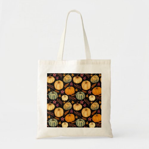 Watercolor Pumpkins Autumn Seamless Pattern Tote Bag