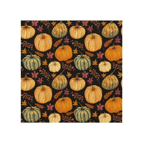 Watercolor Pumpkins Autumn Seamless Pattern Wood Wall Art