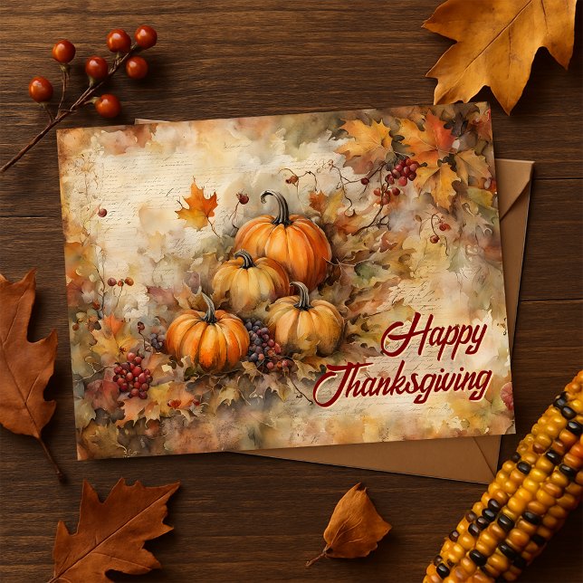 Watercolor Pumpkins Autumn Thanksgiving Postcard (Creator Uploaded)