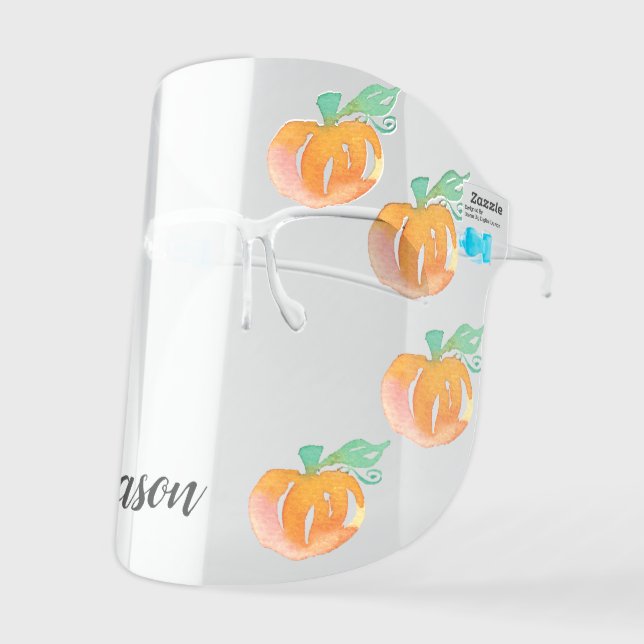 Watercolor Pumpkins Border Greenery Face Shield (Front Left)