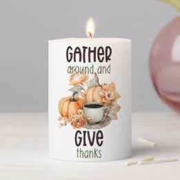 Watercolor Pumpkins, Coffee & Autumn Florals Pillar Candle