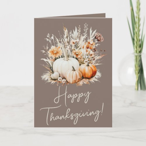 Watercolor Pumpkins Dry Grass Happy Thanksgiving Holiday Card