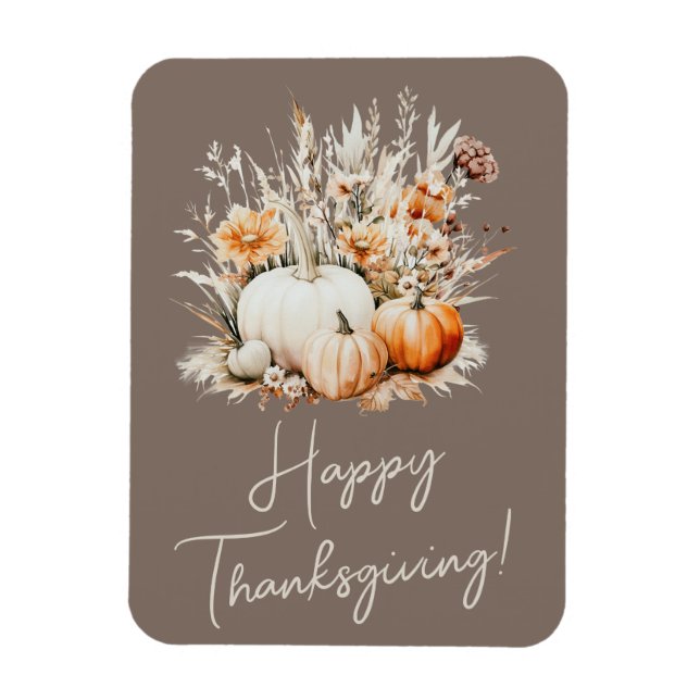 Watercolor Pumpkins Dry Grass Happy Thanksgiving Magnet (Vertical)