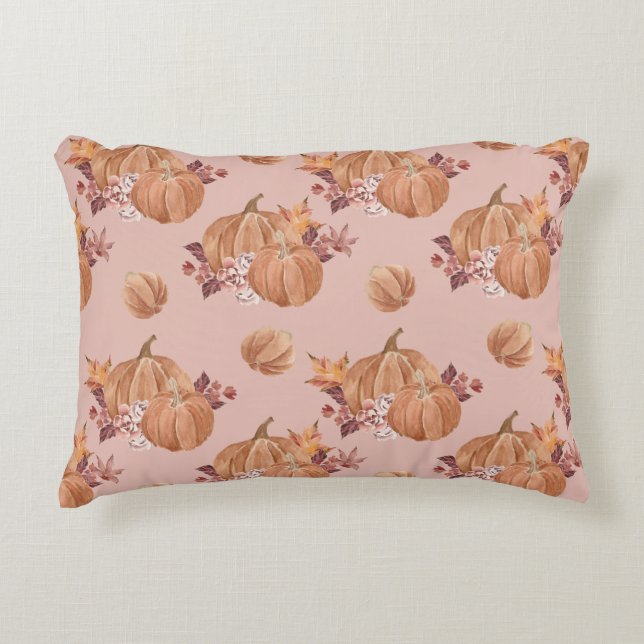 Watercolor Pumpkins Fall Accent Pillow (Front)