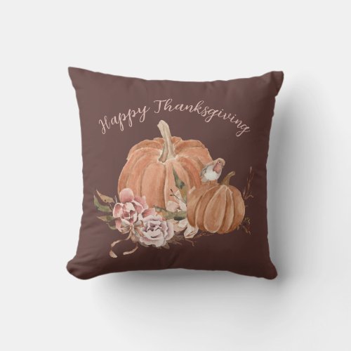 Watercolor Pumpkins Fall Botanical Custom Text Throw Pillow