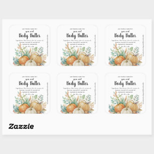 Watercolor pumpkins fall foliage body butter square sticker
