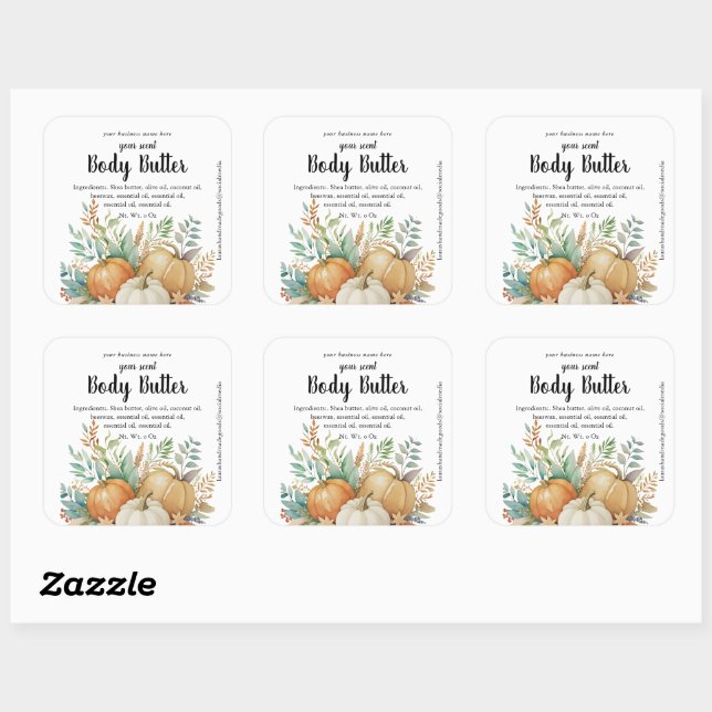 Watercolor pumpkins fall foliage body butter square sticker (Sheet)