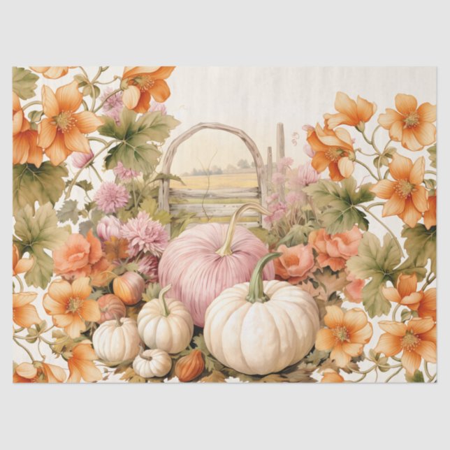 Watercolor Pumpkins & Fall Foliage Decoupage Tissue Paper (Front)