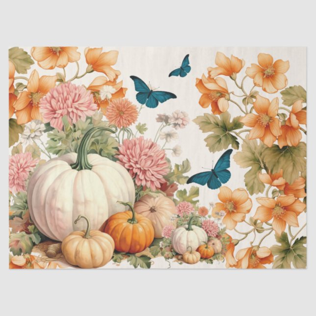 Watercolor Pumpkins & Fall Foliage Decoupage Tissue Paper (Front)