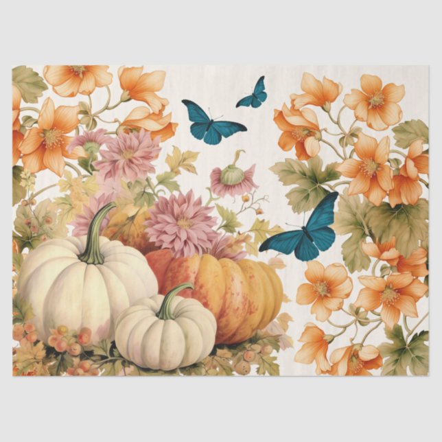 Watercolor Pumpkins & Fall Foliage Decoupage Tissue Paper (Front)