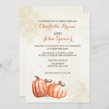 watercolor pumpkins fall harvest wedding invitation
