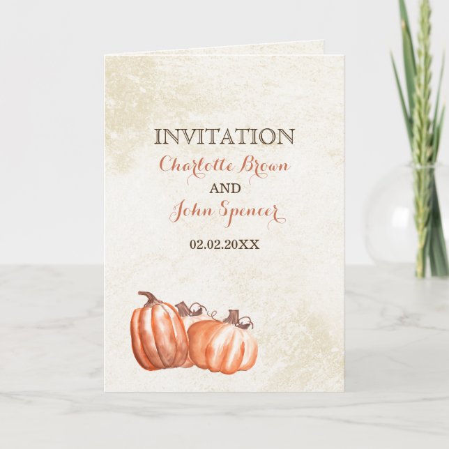 watercolor pumpkins fall harvest wedding invites (Front)