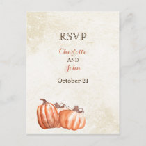 watercolor pumpkins fall harvest wedding rsvp invitation postcard