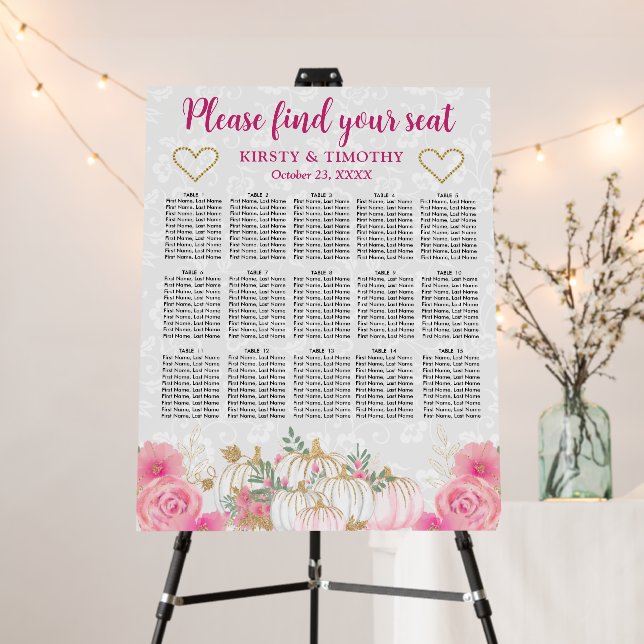 Watercolor Pumpkins Floral Wedding Seating Chart Foam Board (In Situ (Stand))
