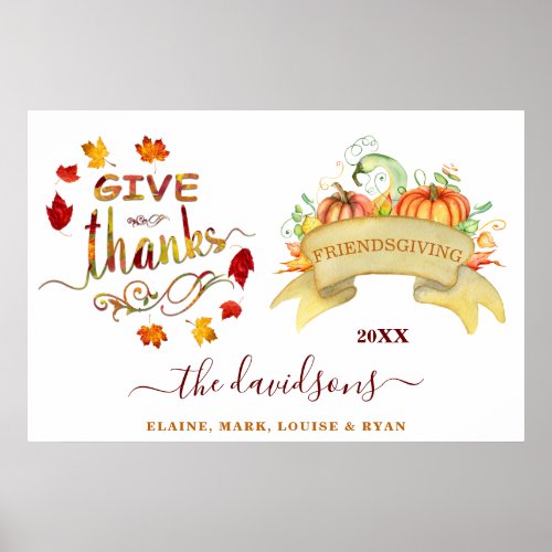 Watercolor Pumpkins Give Thanks Freindsgiving Poster