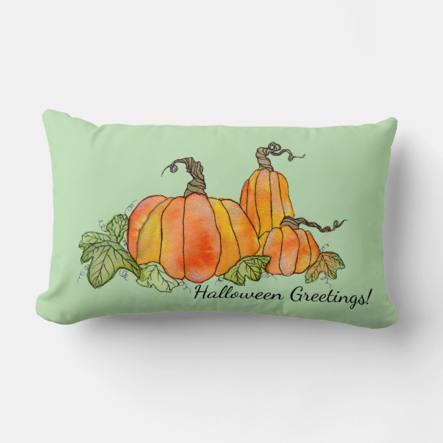 Watercolor Pumpkins Halloween Harvest Gourds Lumbar Pillow (Front)