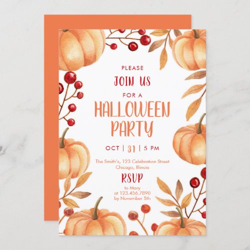 Watercolor Pumpkins Halloween Party Invitation