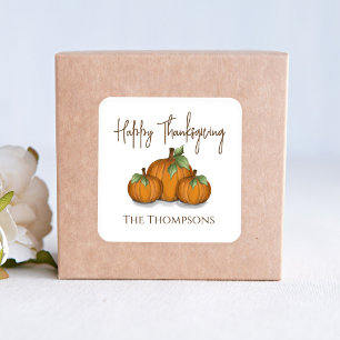 Watercolor Pumpkins Happy Thanksgiving Custom Square Sticker