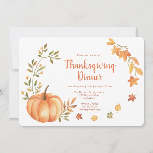 Watercolor Pumpkins Harvest Thanksgiving Dinner Invitation