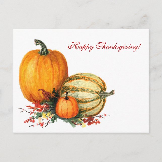 Watercolor Pumpkins Holiday Postcard (Front)