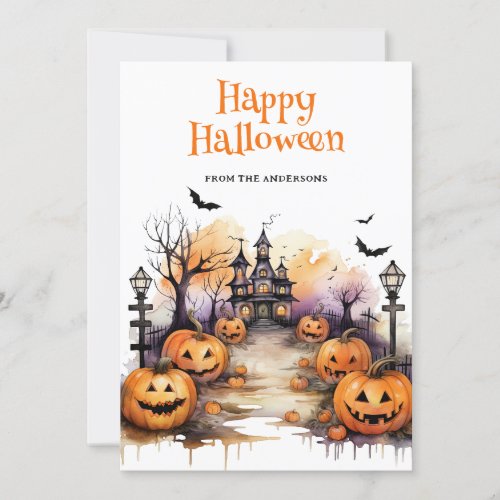 Watercolor Pumpkins Kids Happy Halloween Card