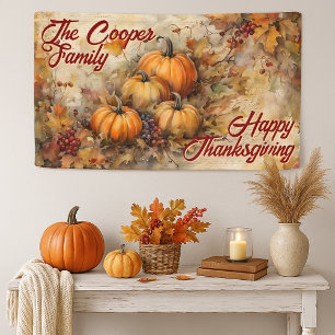 Watercolor Pumpkins Leaves Autumn Thanksgiving  Banner