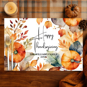 Watercolor Pumpkins & Leaves Thanksgiving Placemat