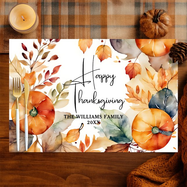 Watercolor Pumpkins & Leaves Thanksgiving Placemat (Creator Uploaded)